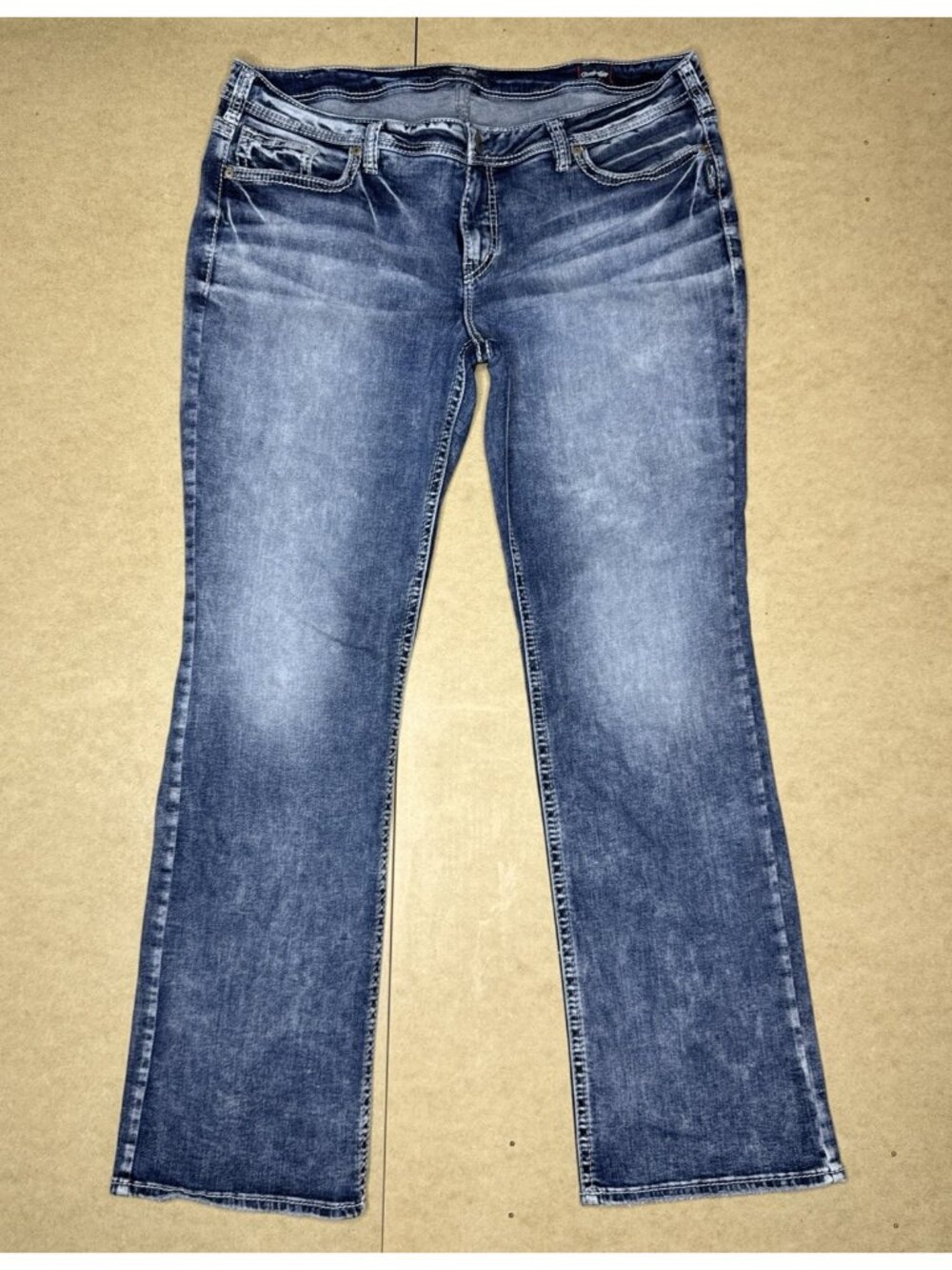 Silver AIKO Mid Boot Cut Womens Jeans Sz 20 Med Wash Fade Distress Back Pockets